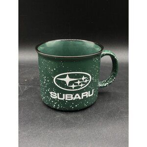 SUBARU Green Speckled Stoneware Logo Large Coffee Tea Mug Cup READ